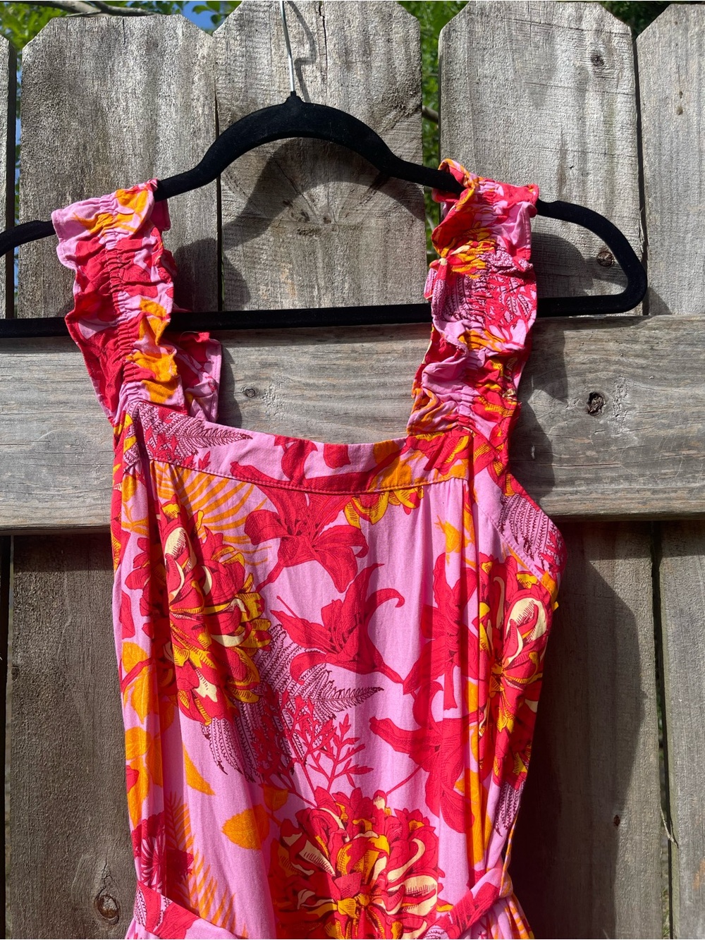 entro Pink & Orange Floral Tiered Ruffle Strap Maxi Dress Sz S - Picture 2 of 11